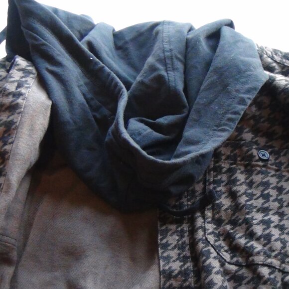 MEN'S Original Use Hoody Jacket Sweater Brown Houndstooth ButtonUp Long Sleeve M - Picture 14 of 16